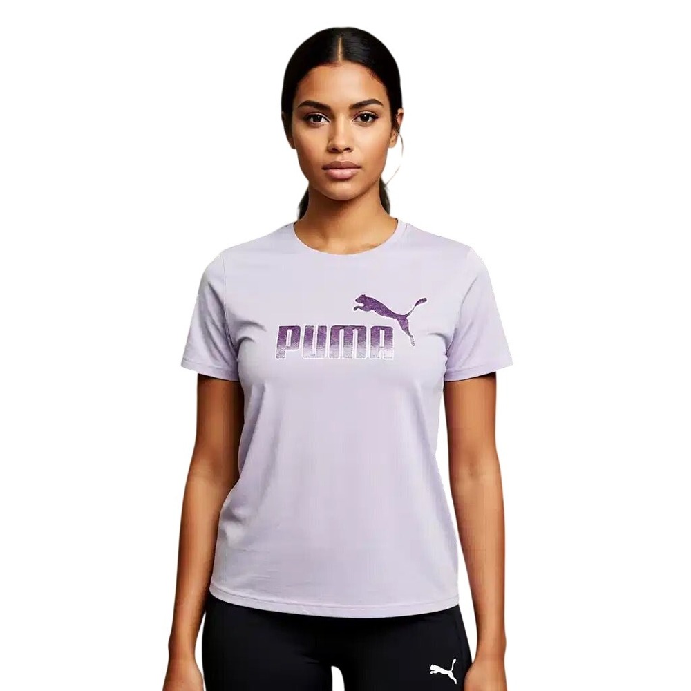 Puma Womens Lavender Purple Lace Logo Graphic‎ Comfort Fit T-Shirt NWT
